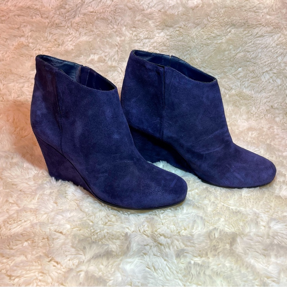 Vince Blue Suede Wedge Booties